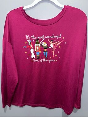 Joyspun Christmas Themed Pajama Top - L